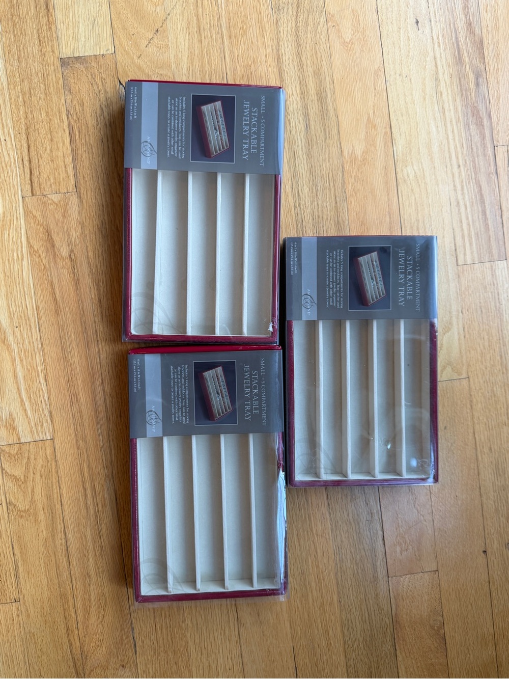 Ampersand Set of 3 Jewelry Tray Inserts in Cream with Burgundy Trim